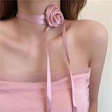 Daiiibabyyy  Girl's New Hair Tie  Sweet Style Rose Sweet Flower One-piece Braided Hair Tool Girl's Hair Band Neck Tie Necklace Hair Accessory