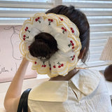 Daiiibabyyy  Flower Shape Embroidery Cherry Lace Scrunchies Hair Tie Ballet Style Embroidered Large Hair Scrunchies Ponytail Holder Hair Ring