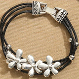 Daiiibabyyy  Vintage Silver Flower Beaded Black Leather Multi-layer Bangle Bohemian Couple Friends Lucky Bracelet Jewelry Gifts