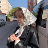 Daiiibabyyy  Spice Girl Cashew Flower Lace Triangle Hair Scarf Headscarf Women Spring Summer Travel Photographs All-match Headscarf Hair Belt