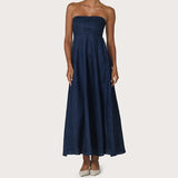 Daiiibabyyy  Women Tube Maxi Dress Ruched Strapless Bodice A Line Long Dress Elegant Lady Sleeveless Flowy Summer Sundress