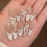 Daiiibabyyy  Manicure Long Almond False Nails French Detachable Press on Nails Nail Tips DIY