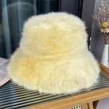 Daiiibabyyy  Oversize Faux Fur Bucket Hat Winter Luxury Warm Fluffy Fisherman Hat Women Fashion Party Caps Female Furry Thickened Basin Hat