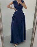 DAIIIBABYYY  -  Spliced Side Pleated Vest Sleeveless Dress Women 2025 Summer New Style French Luxury Slimming Long Elegant