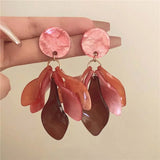 Daiiibabyyy  New Fashion Red Acrylic Rose Flower Pendant Earrings For Women Elegant Big Petal Temperament Earrings Wedding Jewelry Gifts