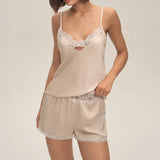 Daiiibabyyy  New Sexy Lace Home Strap Shorts Set Casual Comfortable Loungewear For Women Splicing Design Soft Skin-friendly Ventilate Pajamas