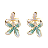 Daiiibabyyy  Tibetan Silver Gold Plated Enamel Flower Plant Stud Earring for Women Cute Fashion Jewelry Light Luxury Accessories