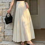 Daiiibabyyy  Women Bohemian Vacation Skirt High Waisted Solid Pleated Summer Skirt A Line Beach Vintage Yellow Casual Preppy Style Skirt