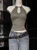 DAIIIBABYYY  -  Hollow Out Halter Streetwear Camisole Summer Slim Fit Y2k Aesthetic Women Vintage Gray Tank Top Grunge Backless Harajuku Vest