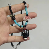 DAIIIBABYYY  -  Y2k Cute Black Cat Fish Pendant Beaded Necklace For Women Sweet Cool Clavicle Chain Girl Choker Jewelry Accessories Party Gift