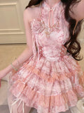 DAIIIBABYYY  -  White Sugar Girl Original Design Lolita Dress Chinese Style Hanging Neck Dress Summer