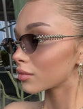 Daiiibabyyy  Fashion Trendy Retro Cat Eye Sunglasses Women Luxury Designer Vintage Style Chic Frameless Metal Small Triangle Eyewear