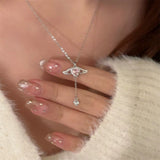 DAIIIBABYYY  -  Crystal Angel Wings Heart Pendant Necklaces Ladies Girl Simple Y2K Pink White Zircon Love Elegant Necklace Women Jewelry