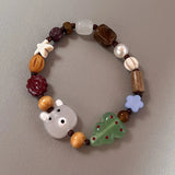 DAIIIBABYYY  -  Adjustable Cute Ceramic Beaded Charm Bracelet Christmas Santa & Tree Design for Women And Girls New Year Party Jewelry Gift