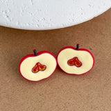 Daiiibabyyy  Autumn Winter New Winered Resin Apple Heart Simulation Fruit Hanging Dangle Earrings for Women Girls Birthday Gifts