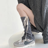 DAIIIBABYYY  -  Korea Women Y2K Ballet Tie Bow Knit Leg Socks Strap Pink Leg Warmers Long Calf Sweet Japanese Leg Covers Clothing Accessories