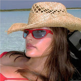 DAIIIBABYYY  -  Hand Woven Raffia Hat Women Summer Simple Western Cowboy Straw Hat Lady Ins California Girl Seaside Vacation Curled Brim Sun Hat