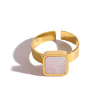 Daiiibabyyy  Gold Plated Stainless Steel Rings for Women Natural White Shell Chic Exquisite Trendy Jewelry Waterproof