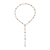 Daiiibabyyy  31.2in Fashion Colorful Glass Long Y-Shaped Necklace for Women Metal Collarbone Chain Summer Holiday Party Body Jewelry