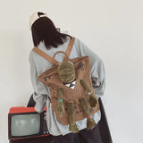 Daiiibabyyy  Backpacks For Women Graffiti Inlaid Plush Frog Monster Zip Large Capacity School Backpack Men Travel Adjustable Outdoor Rucksack