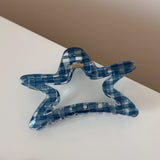 Daiiibabyyy  Dark blue transparent plaid hair claw clip simple elegant disc hair shark clip versatile daily high-end hair accessories