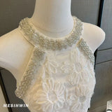 Daiiibabyyy  Bead neck three-dimensional flower dress women's summer temperament advanced sense improved cheongsam skirt