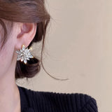 Daiiibabyyy  Sparkling Micro Inlaid Rhinestone Crystal Flower Stud Earrings Women Party Light Luxury Jewelry Wedding Birthday