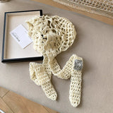 Daiiibabyyy  Korean Handwoven Flower Hollow Pullover Hat Women's Summer Niche Fashion Solid Color Neck Protection Integrated Skull Beanie Cap