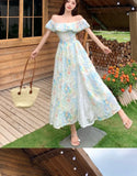 DAIIIBABYYY  -  French Floral Sweet Seaside Vacation Dress For Women Off The Shoulder Design Summer New Collection Waist Slimming Fairy Dresses