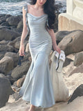 Daiiibabyyy Vintage Elegant Satin Strap Midi Dress Women Summer Casual Even Party Dress Pure Color Korean Fashion One Piece Dress Chic