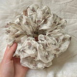 Daiiibabyyy  1PC Cute Bear Print Sheer Chiffon Scrunchie, Soft Lightweight Hair Tie,Sweet Vintage Style Hair Accessory For Women Daily Casual