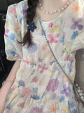 DAIIIBABYYY  -  2025 Sweet Super Fairy Temperament Bubble Sleeve Floral Dress Female Students Summer Covering Flesh Showing Thinness