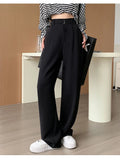 Daiiibabyyy  New Narrow Suit Mop Pants for Women Loose Solid Color Slim Straight Trousers Casual Elastic High Waist Wide Leg Pants Mujer