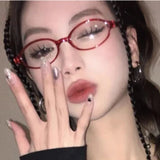 DAIIIBABYYY  -  Retro Red Green Oval Small Frame Glasses Women's Anti Blue Light Glasses Fashion Y2K Style Girls Eyeglasses Frame Female