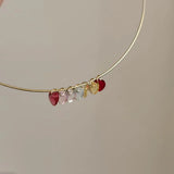 Daiiibabyyy  Sweet Rainbow Color Heart Zircon Charm Choker Necklace For Girls and Women Fashion Jewelry Summer on Holiday