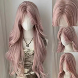 Daiiibabyyy  Summer net red with sweet fashion high quality breathable headgear | pink purple medium large wave long curly hair synthetic wig