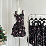 Daiiibabyyy Women Black Gothic A-line Dress Vintage Elegant Sleeveless Off Shoulder Flower Dresses Y2k One Piece Frocks Summer Clothes 2024