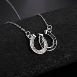 DAIIIBABYYY  -  Cute Double Horseshoe W-shaped Clavicle Stainless Steel Necklace Women's Fashion Simple Lucky Water Diamond Gift