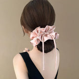 DAIIIBABYYY  -  Bow Ribbon Hairbands Long Elastic Sweet Scrunchies Flowers Hair Tied Bands Head Rope Women Korean Girl Ponytail Hair Accessories