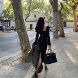 Daiiibabyyy Black Square Collar Long Sleeve Bottoming Slim Skirt Summer 2024 Sexy Vestidos Evening Dresses for Women Elegantes Party Prom