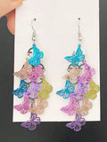 Daiiibabyyy  Blue Silver Gradient Hollow Butterfly Tassel Long Earrings Women's Vacation Style Artistic Fashion Jewelry
