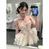 Daiiibabyyy  Sweet Floral Mini Dress Women Birthday Party Ruffles Spaghetti Straps Dresses Summer Fashion Korean Bodycon A Line Vestidos New