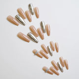 Daiiibabyyy 24pcs 3D Silver Fake Nail Y2k  False Nails Set Press on Full Cover Nail Stick-on  Full Cover Nail with Glue Fashion