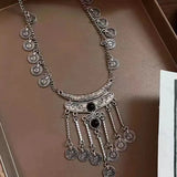 Daiiibabyyy  New Fashion Bohemian Coin Necklace Women Girl Alloy Vintage Long Stone Tassel Necklace Sweater Chain Pendant Jewelry Gifts