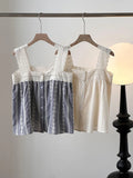 DAIIIBABYYY  -  Summer New Top Plaid Patched Lace Lace Edge Age Reducing Sleeveless Doll Shirt
