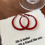 Daiiibabyyy  Glossy Solid Red Circle Hoop Earrings Women Minimalist Classic Round Ear Buckles Fashion Jewelry Daily Dating Festival K