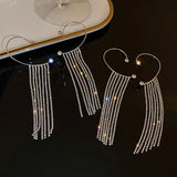 Daiiibabyyy  New Luxury Shining Zircon Rhinestone Long Tassel Ear Bone Clip Earring Ear Cuff Exquisite Earring Wedding Party Jewelry
