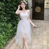 DAIIIBABYYY  -  Summer White Jacquard Patchwork Mesh Ruffled Long Dress Women Elegant Lace Bow Sling Dress 2025 New Korean Bodycon Beach Dresses