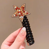 Daiiibabyyy  5 pieces of new water diamond star hair tie phone cord hair band for little girl, five-pointed star hair accessory.
