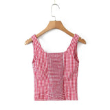DAIIIBABYYY  -  Street Style Cotton Blend Lace Patchwork Black White Grid Sleeveless Top with Elastic Waist Flower Bud Shorts Women's Set